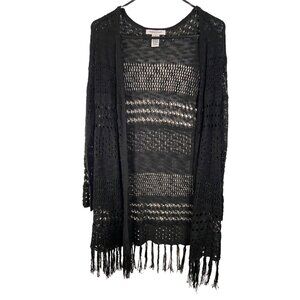 99 Jane Street Women Size Small Crocheted Open Cardigan Black Bohemian Retro Y2K